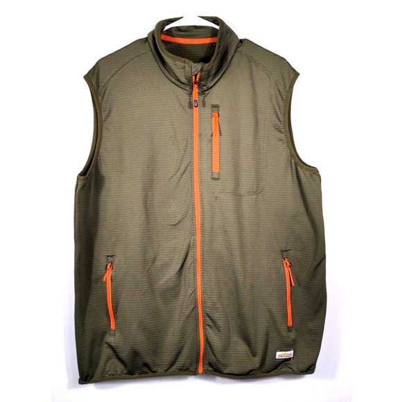 Orvis Size L Mens Grid Fleece Vest Olive Green Orange Full Zip Outdoor Hiking - Picture 9 of 12